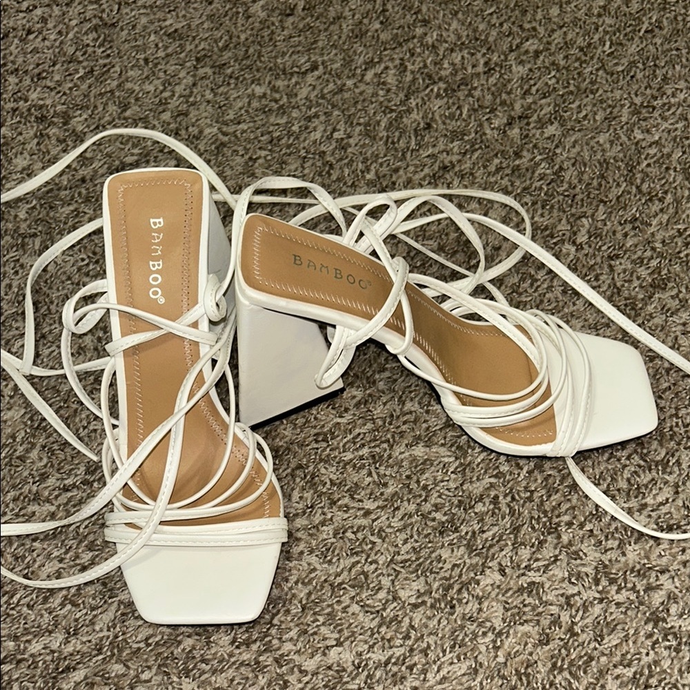 Bamboo White Strappy Heeled Sandals
